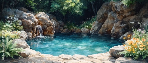 Tranquil Woodland Pool with Waterfall and Lush Greenery