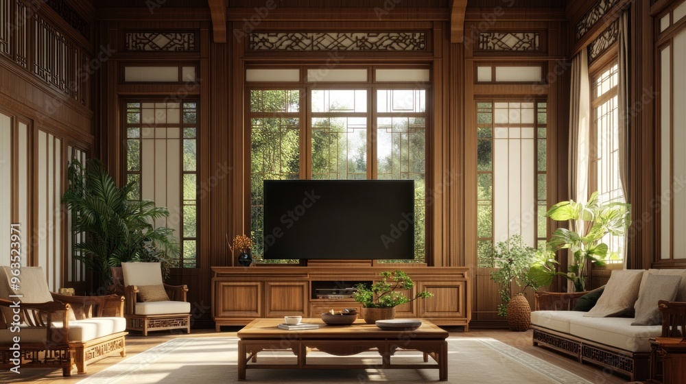 Fototapeta premium Traditional Asian Living Room with a View