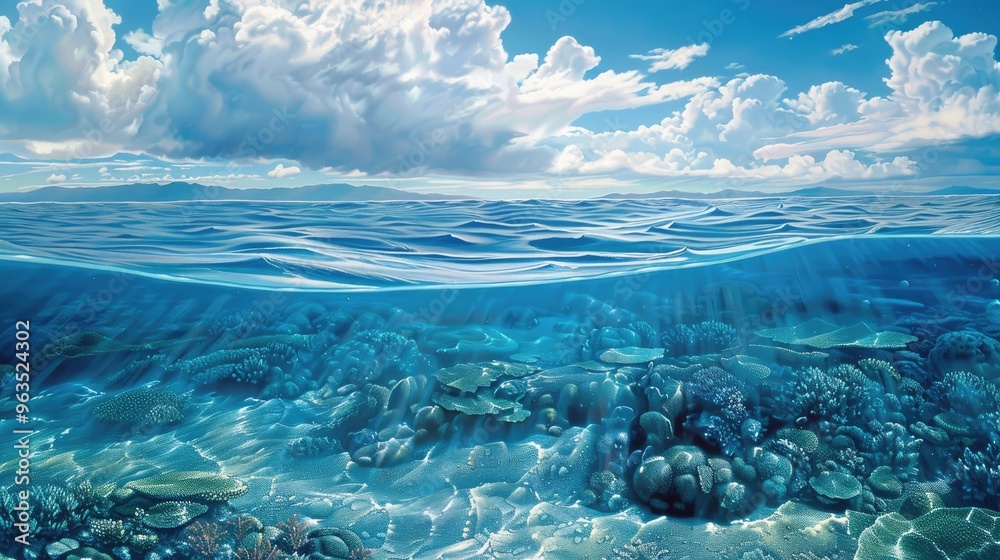 Fototapeta premium An oceanic perspective showing sea, seabed, and sky