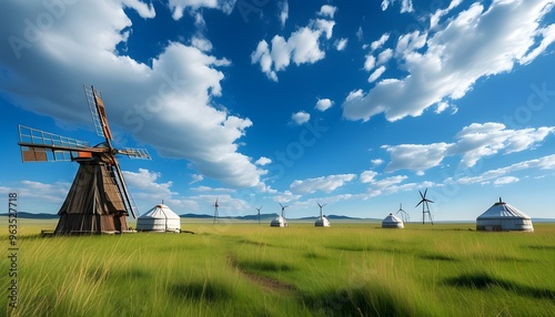 windmill in the field of wheat