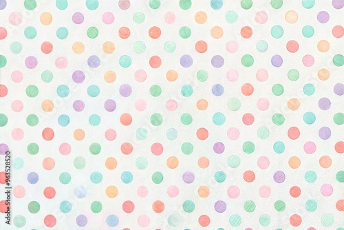 Colorful polka dot pattern in bright pastel shades on white background