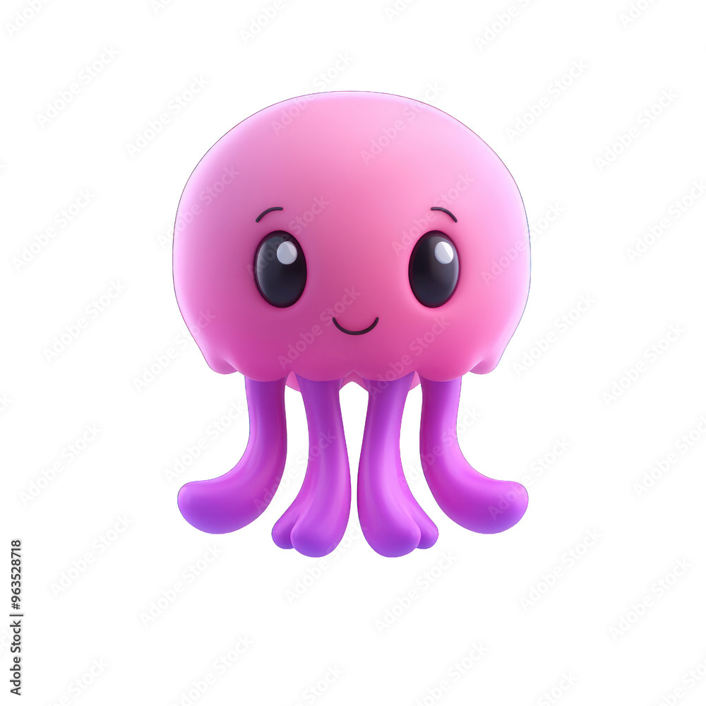 A cheerful cartoon jellyfish character with a bright pink body and playful expressions, perfect for children's designs. 3d A cheerful cartoon jellyfish character with a bright pink body and playful expressions, perfect for children's designs. 3d
