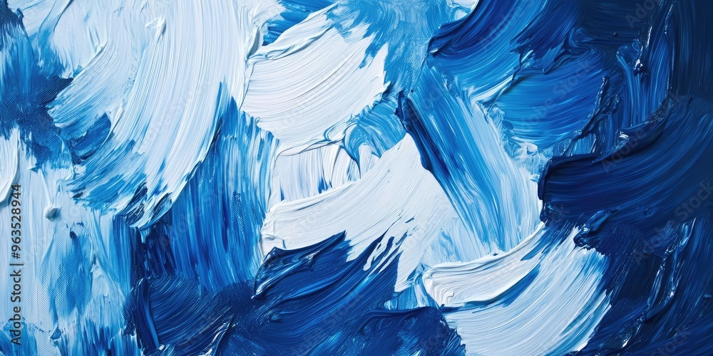 Fototapeta premium Abstract Blue and White Acrylic Texture, AI generated illustration.