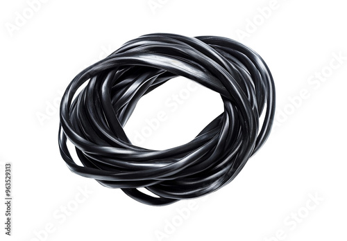 The black cable is isolated on a transparent background