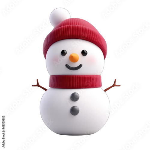 Obraz na płótnie A cheerful snowman with a red hat and scarf, perfect for winter-themed designs and holiday greetings. 3d render w salonie