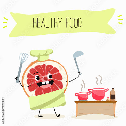 Funny fruity grapefruit characters. Comic elements, hand drawn style. Vector illustration for stickers, posters, prints. Funny fruits.