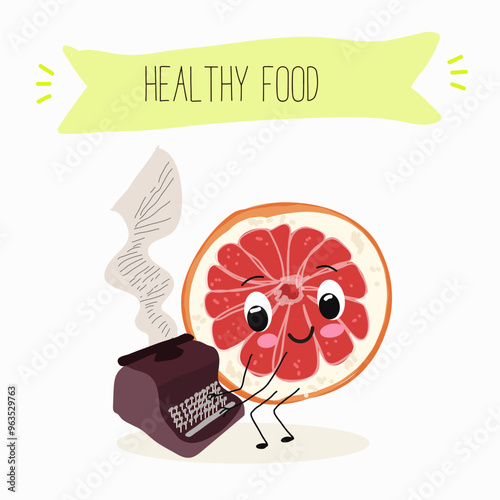 Funny fruity grapefruit characters. Comic elements, hand drawn style. Vector illustration for stickers, posters, prints. Funny fruits.