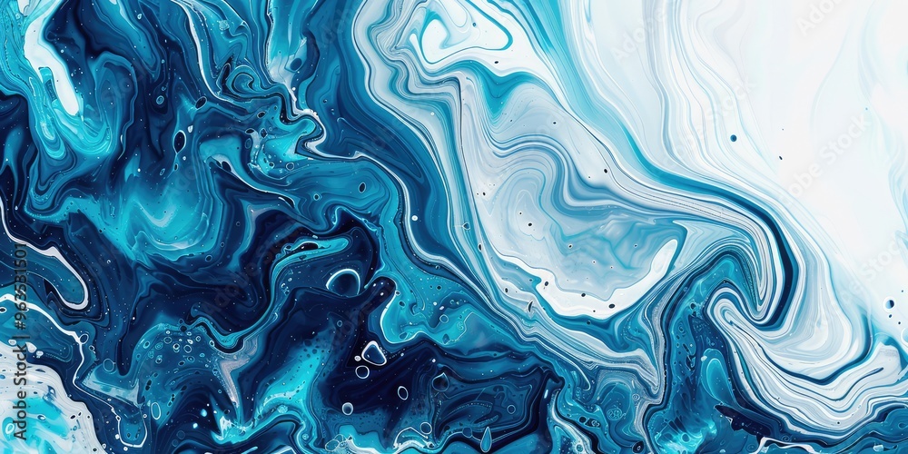 Obraz premium Fluid Art Background with Vibrant Shades of Blue and Soft White. AI generated illustration