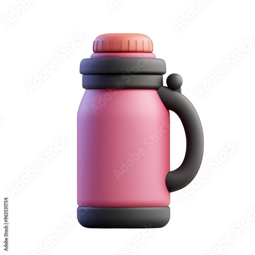 A colorful pink thermos featuring a durable design, perfect for keeping beverages hot or cold during outdoor adventures. 3d render