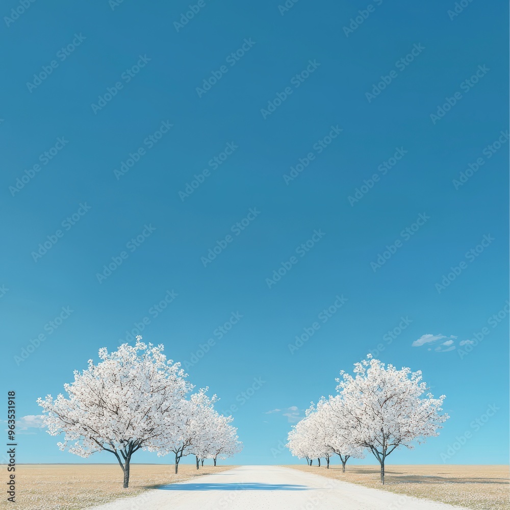 Realistic orchard with blossoming trees and a sunny sky, beautiful and ideal for promotional use Realistic orchard with blossoming trees and a sunny sky, beautiful and ideal for promotional use