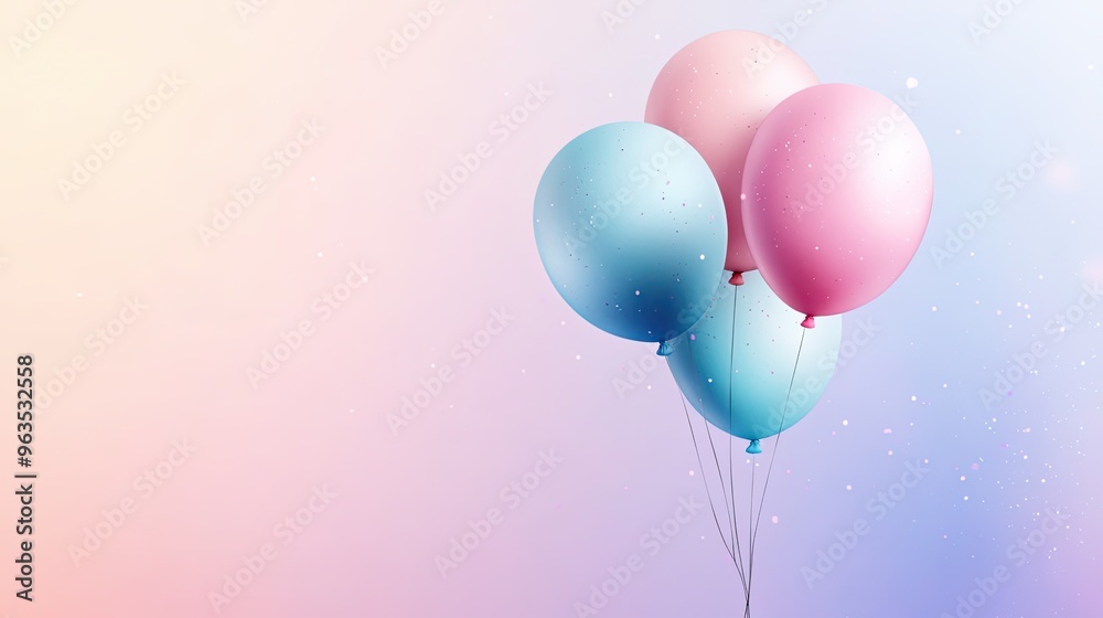 Pastel Gradient Balloons Floating Against a Soft Gradient Background in a Serene Outdoor Setting Pastel Gradient Balloons Floating Against a Soft Gradient Background in a Serene Outdoor Setting