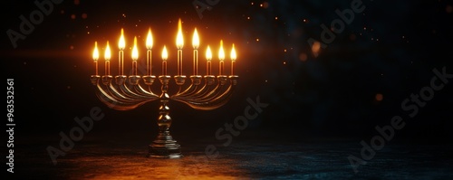 Bright Hanukkah menorah, glowing candles, minimal 3D Blender design, historical festival theme, isolated soft beige background