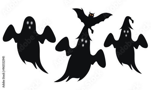 Halloween ghost flat silhouette Vector Illustration