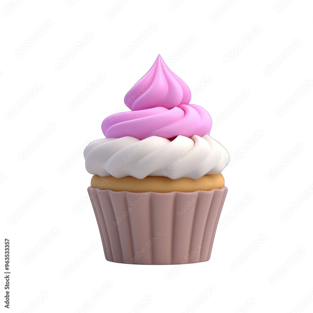 A delicious cupcake with pink and white frosting on top, perfect for any dessert lover or celebration event. 3d render A delicious cupcake with pink and white frosting on top, perfect for any dessert lover or celebration event. 3d render