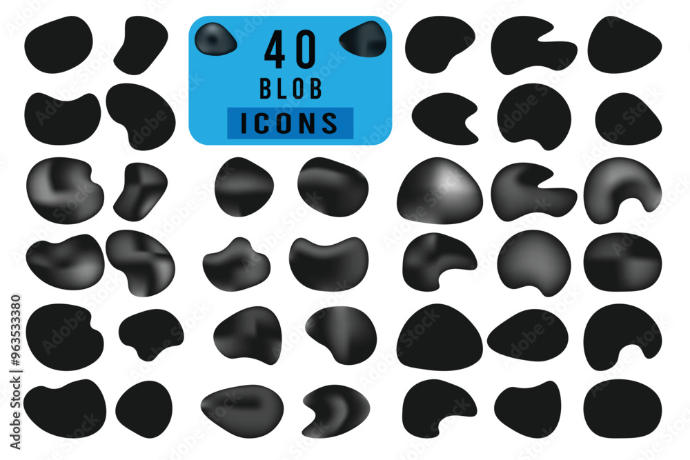 Fototapeta premium Blob icon. Black 40 blob icon set. Abstract blob shape black silhouette vector icons, modern design. 