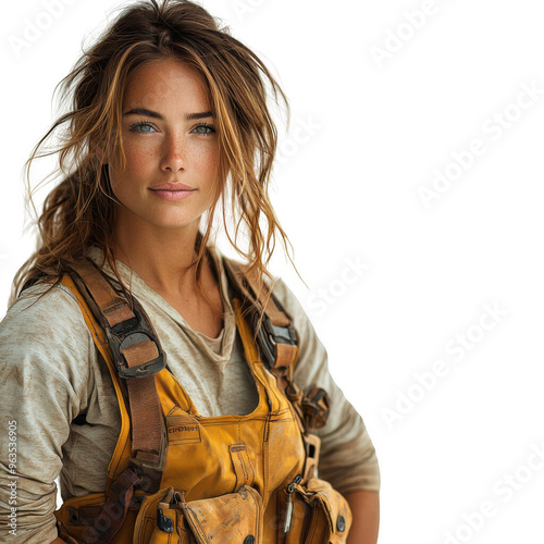 Obraz na płótnie Roofer woman isolated on a transparent background png file no background - pretty female model portrait png file w salonie