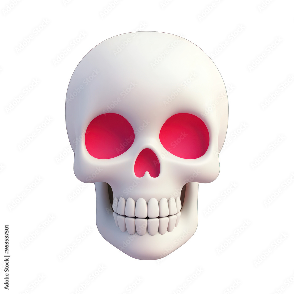 Obraz premium A stylized skull with red eyes, perfect for Halloween, horror themes, or design elements in various creative projects. 3d