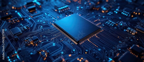 Close-up of a Circuit Board with a Central Processor Chip