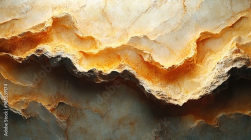 The image is a close up of a rocky cliff with a wave-like pattern