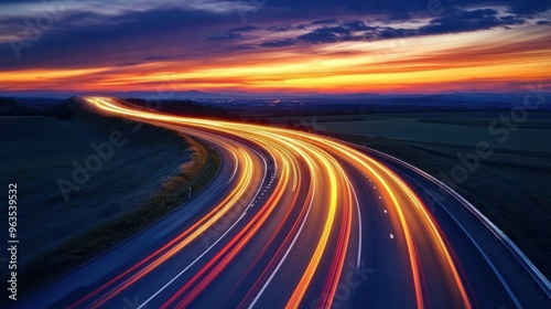 Highway Lights Trail at Sunset