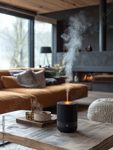 Minimalist Aromatherapy Diffuser in a Cozy Living Room Setting