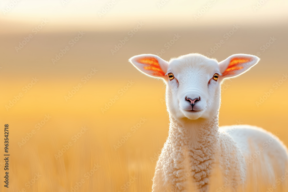 Fototapeta premium Sheep grazing in a sunlit field during golden hour