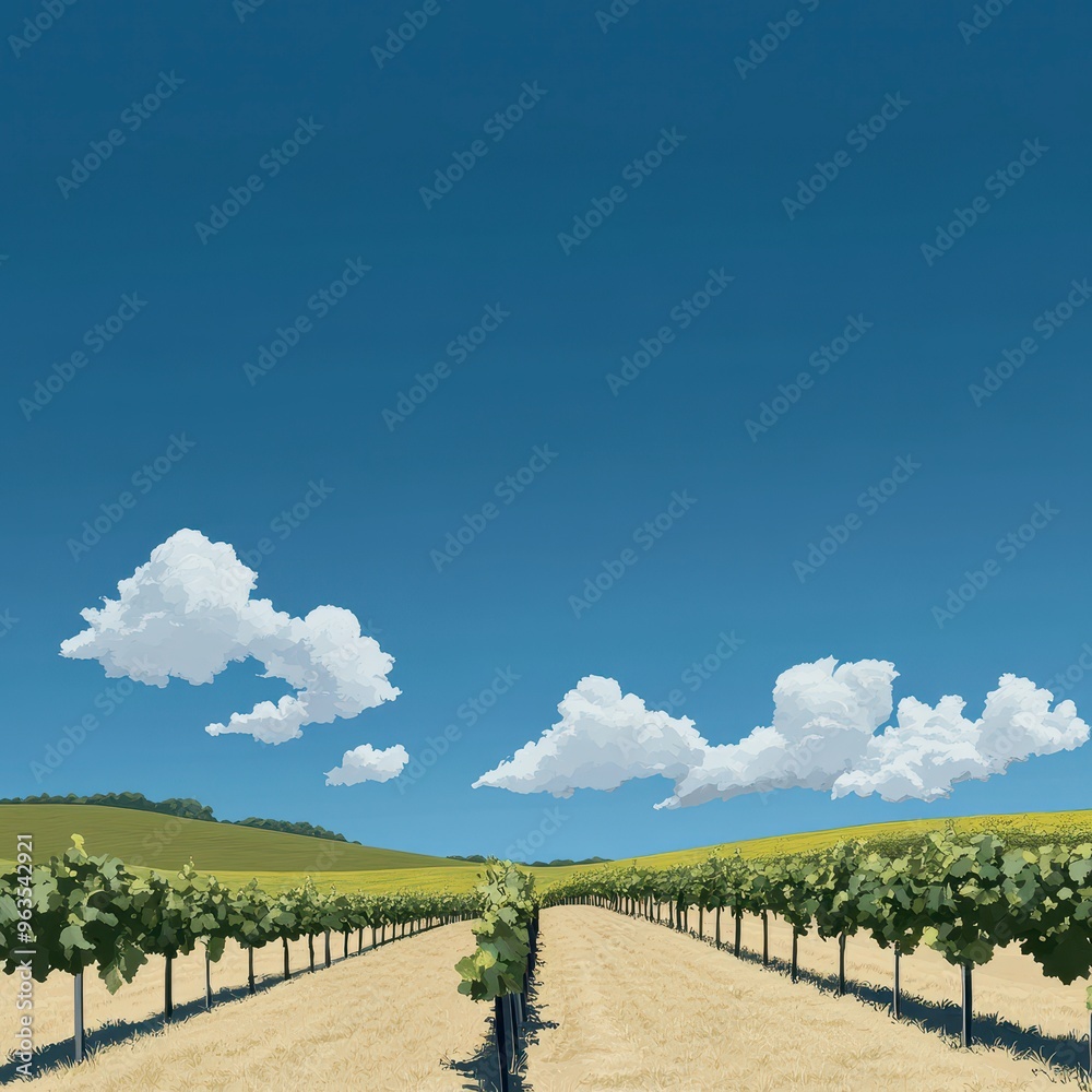 Naklejka premium Realistic vineyard landscape with rolling hills and grapevines, beautiful and perfect for promotion