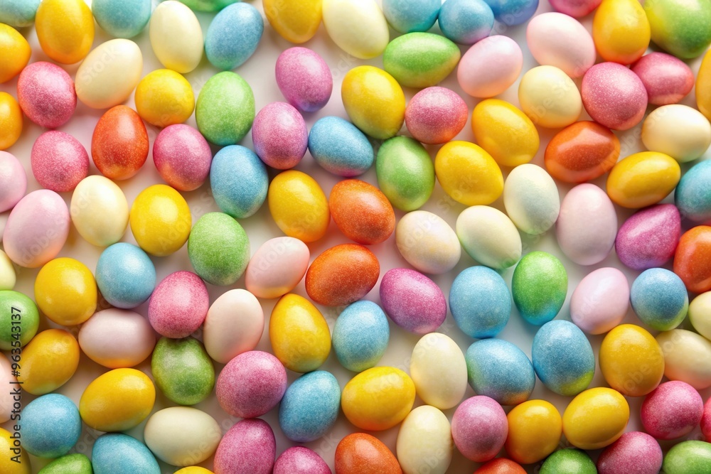 Obraz premium sweet, candyland, holiday, joyful, delicious, tasty, colorful, confectionery, party, tilted, concept,easter, spring, bright, Easter theme backdrop made of egg shaped candy tilted in an angle