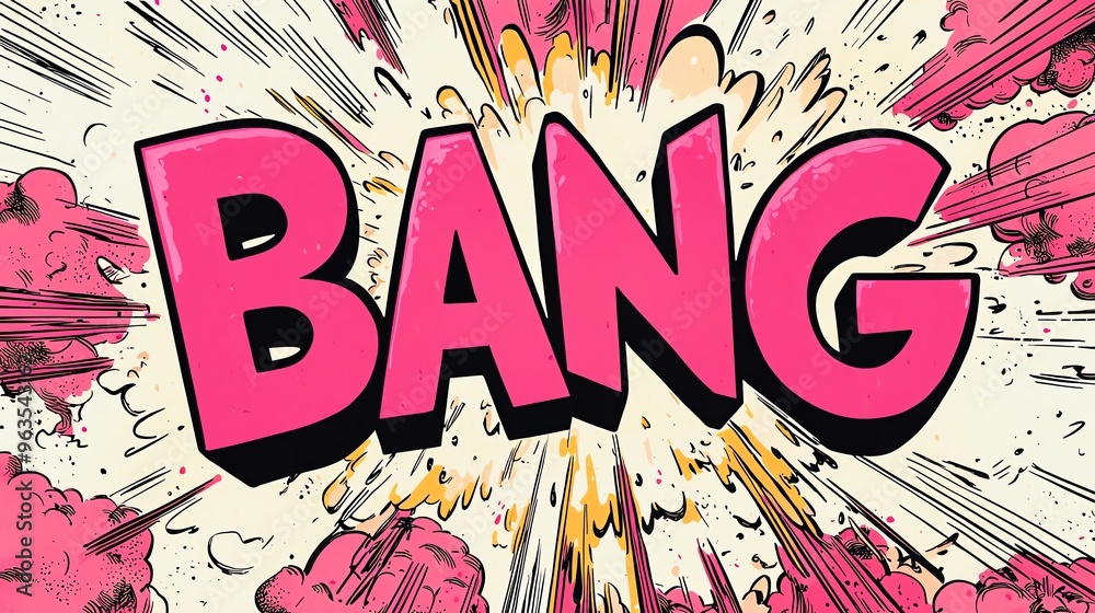 Bright comic book style 'BANG!' explosion with vibrant colors and ...