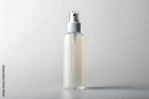 white, cosmetics, bottle, design, minimalistic, mock-up, presentation, light background, product, personal care, template, Cosmetic spray bottle mockup on a light background high angle