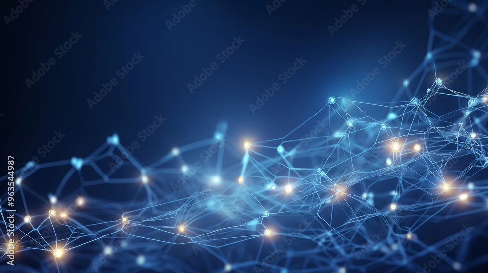 Abstract image of neural connections on blue background. Technological background for a design on the theme of artificial intelligence, big date, neural connections Abstract image of neural connections on blue background. Technological background for a design on the theme of artificial intelligence, big date, neural connections