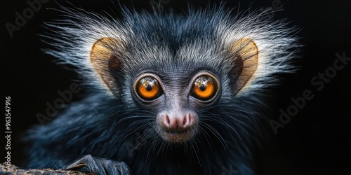 Aye-aye, a Unique Nocturnal Primate in Detailed Portrait. AI generated illustration.