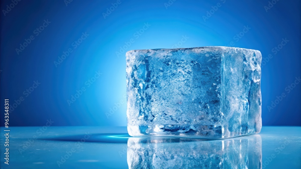 Frosty ice block on blue background, perfect for winter designs Frosty ice block on blue background, perfect for winter designs