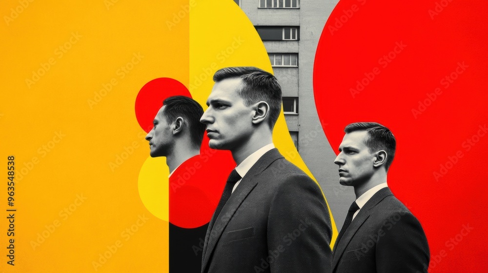 Naklejka premium A man in a suit and tie with another man next to him, AI