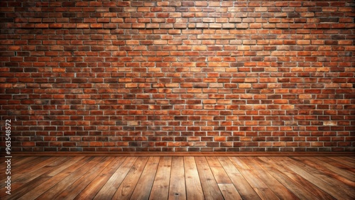 rendering of interior featuring a rustic red brick wall and wooden floor
