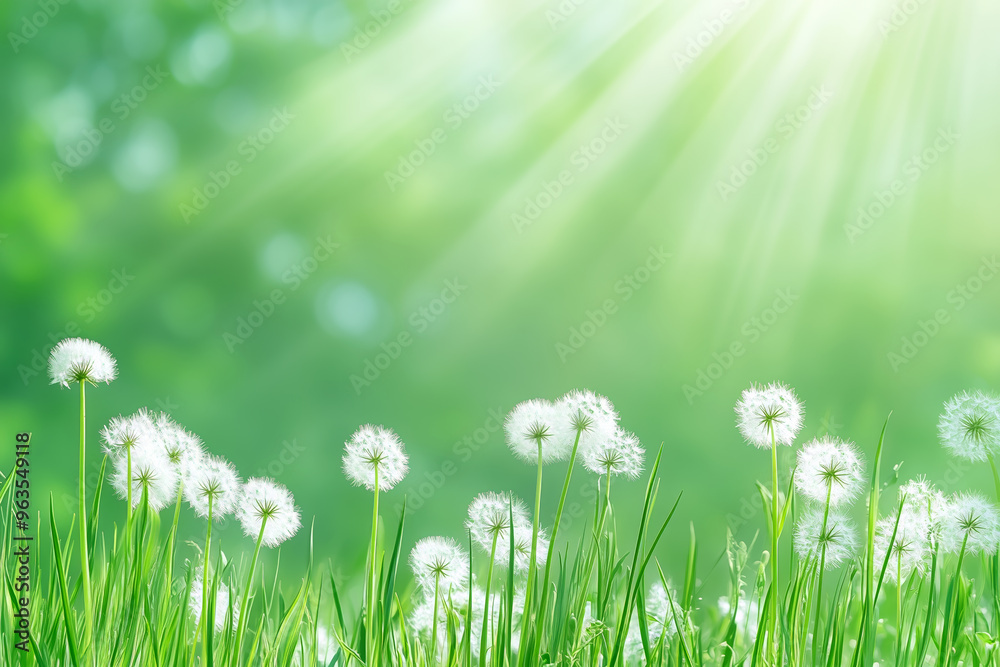 Dandelions in sunlit meadow on a bright spring morning Dandelions in sunlit meadow on a bright spring morning