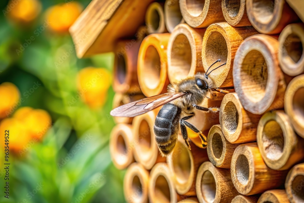 Asymmetrical Insect Solitary bee peacefully resting in an asymmetrical bug house in a ...