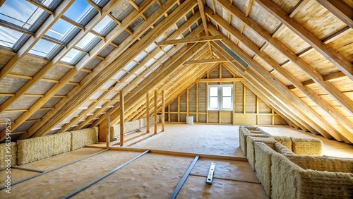 Empty attic renovation and thermal Insulation Asymmetrical, attic renovation concept, attic renovation design, attic,empty, renovation, insulation, attic space, renovation process