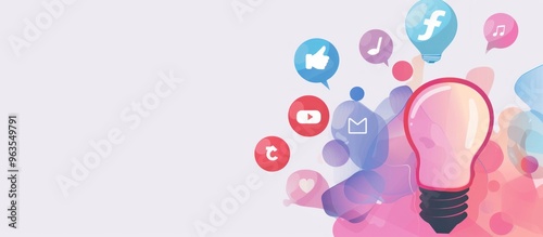 Abstract background with social media icons and light bulbs, in vector illustration style