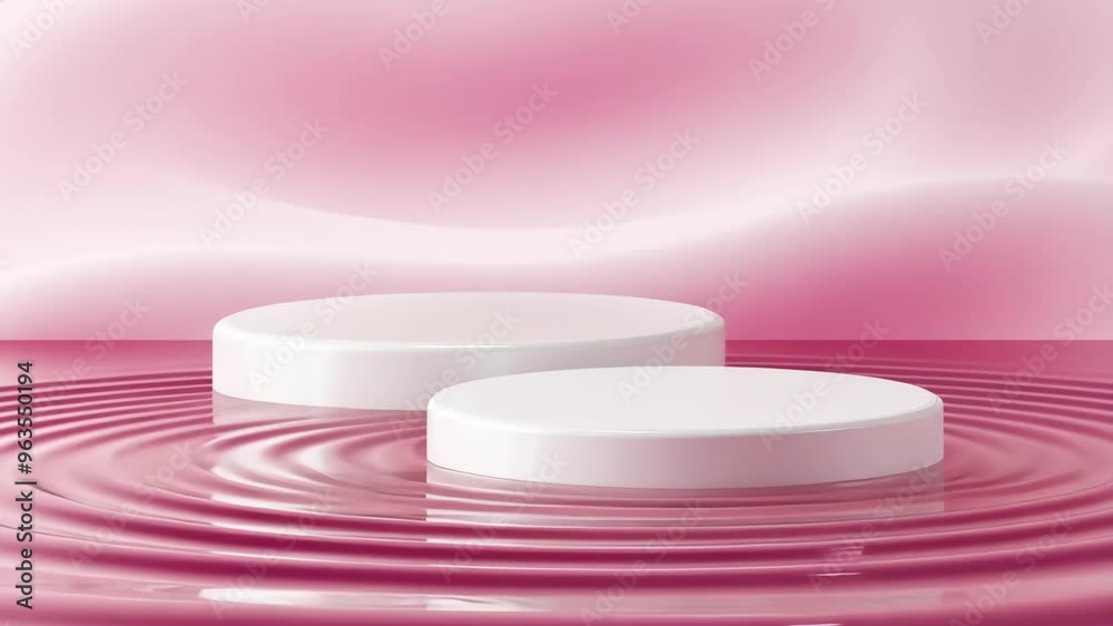 Two circular tablets create ripples on a serene pink background at a close-up view, emphasizing their smooth texture and form Two circular tablets create ripples on a serene pink background at a close-up view, emphasizing their smooth texture and form