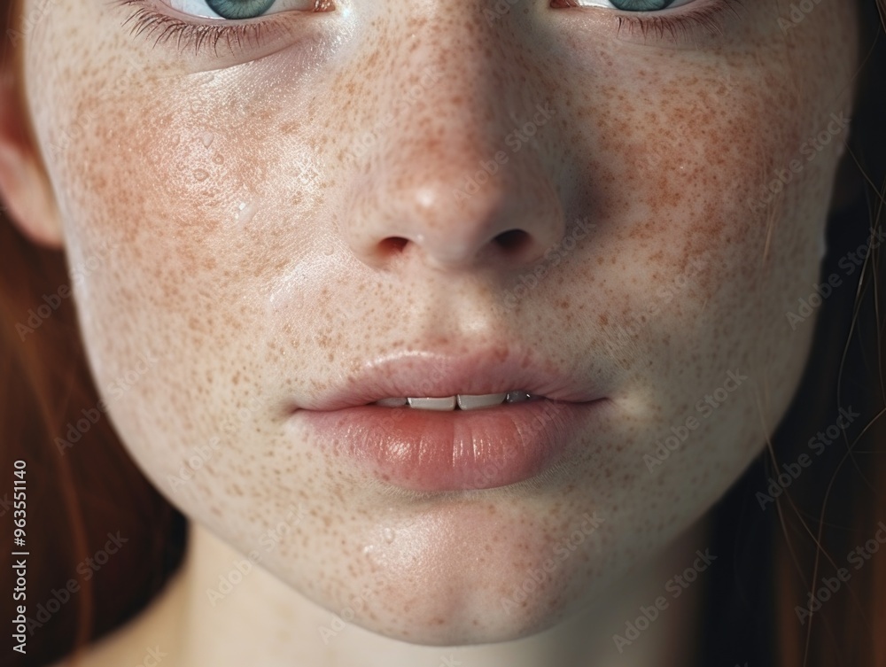 Fototapeta premium A woman with red hair and freckles has a very pale face