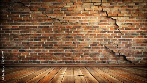 Cracked brick wall with vintage wooden floor