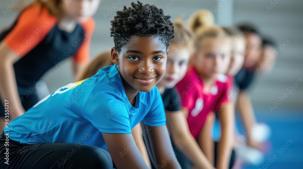 A diverse group of young athletes in a sports training session, demonstrating teamwork and support. A diverse group of young athletes in a sports training session, demonstrating teamwork and support.