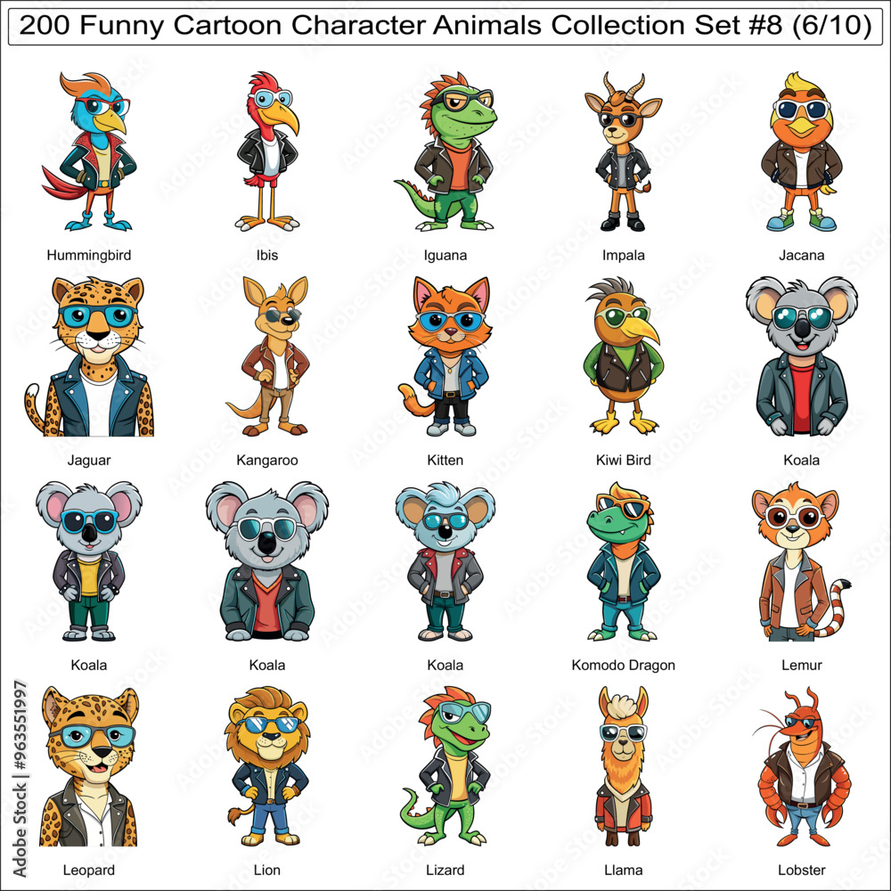Funny Cartoon Character Animals Collection Set of 200 Isolated Animals Part 6