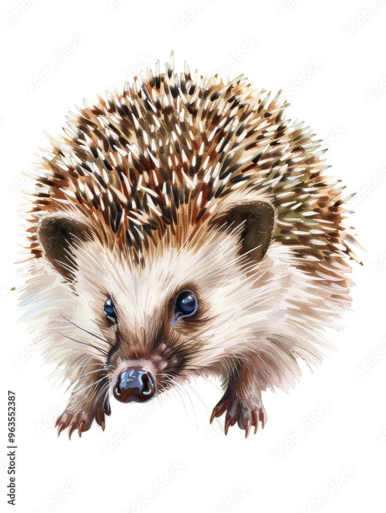 A small brown and white hedgehog with a blue eye. The hedgehog is looking at the camera A small brown and white hedgehog with a blue eye. The hedgehog is looking at the camera