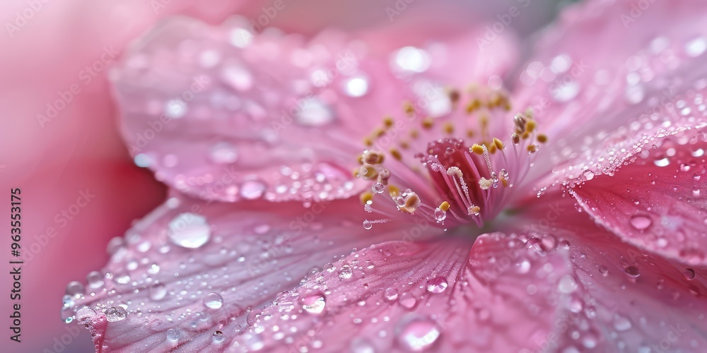Delicate pink flower with dew drops, showcasing natural beauty and freshness. AI generated illustration. Delicate pink flower with dew drops, showcasing natural beauty and freshness. AI generated illustration.