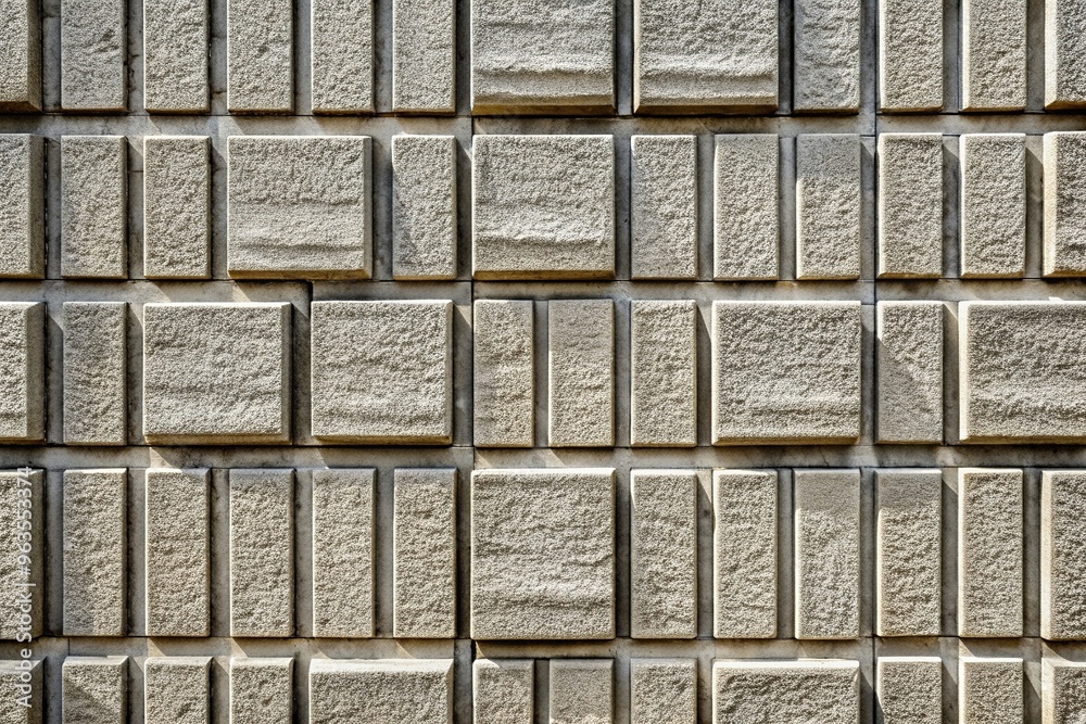 Obraz premium interior, pattern, background, blocks, textured, construction, building, design, architecture, A close up view of a textured concrete stone wall with a repeating pattern of blocks and lines