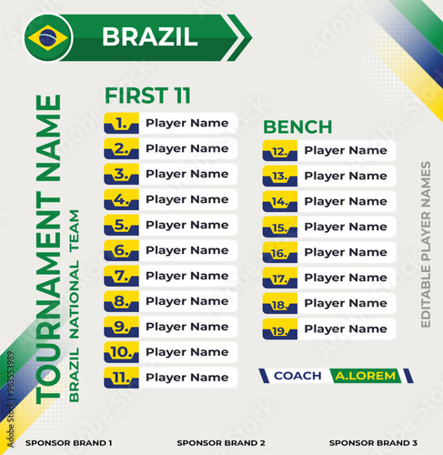 Line up for first 11 of Brazil Team