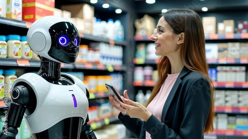 Wallpaper Mural nteraction Between a Human and an AI Service Robot in a Shopping Mall Torontodigital.ca