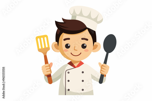 The image of a sideways chef with a strong taiwane vector art illustration